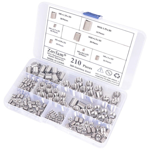Pro Grade Wire Thread Inserts Kit In 304 Stainless Steel Assortment For Metric M3 Through M12 Sizes Helical Thread Repair Inserts 210 Pieces