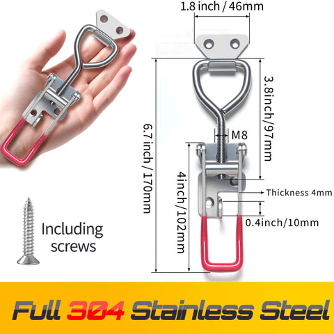 Heavy duty 304 stainless steel toggle clamp latch with 1320 lb holding capacity, adjustable fit, anti-slip handle