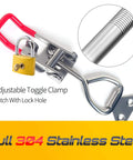 Heavy duty 304 stainless steel toggle clamp latch with 1320 lb holding capacity and adjustable red handle