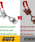 Durable 304 stainless steel toggle latch clamps offer secure, quick-release operation versus rusted galvanized iron toggle.