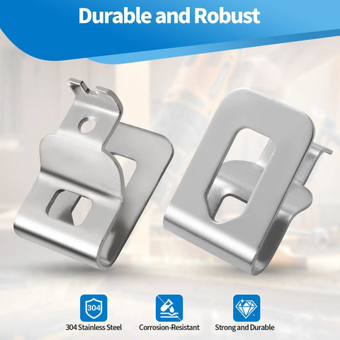 Premium four pack belt clips crafted from 304 stainless steel with screws for reliable 20V tool attachment, offering corrosion resistance, quick belt access on job sites, and durable retention for busy workshops with easy replacement across compatible.