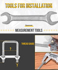 Durable 304 Stainless Steel Square U Bolt Kit With Nuts, Washers And Frame Plates In A 2 Set with spanner and measurement tools
