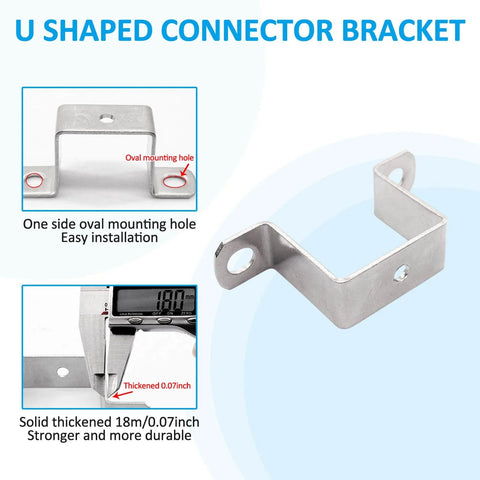 Durable 304 stainless steel U shaped connector brackets deliver strong rust resistant mounting for strut channels, featuring a perforated square design with three holes for versatile automotive and industrial fittings.