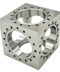Pro Grade Six Way Vacuum Chamber Flange Cube Flange In 304 Stainless Steel With Sixteen M8 Bolt Holes And Six Channel Pipeline Connector
