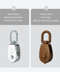 Comparison of 304 Stainless Steel Swivel Pulley Block M20 and ordinary steel pulley, showcasing material differences.