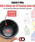 Top view of a Six Pack Replacement 3043B O Rings For VP Racing Fuels 3042 Gas Can Caps, highlighting o-ring fitting inside cap.