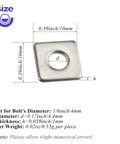 304 Stainless Steel M4 Square Plate Washer, 10x10x1 mm, with measurements, for load distribution and anti-rotation protection.