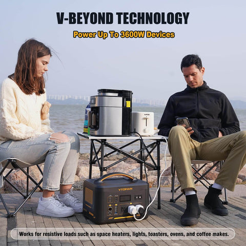 Couple using Beast 3096Wh Solar Generator With 200W Panel And Extra Battery LiFePO4 Portable Power Station outdoors