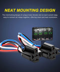 Five Pack 30A Fused Relay Switch Kit For 12V Systems With 4 Pin SPST Relays shown with interlocking design and 14AWG wiring