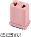 10 Pack 30 Amp Micro Cartridge Fuses For Electronics And Automotive Use, Micro Fuse FMM Mcase, 32 Volt, Close-up view.