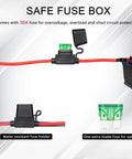 Heavy Duty 12V Fuel Pump Relay Kit With 60 Amp Waterproof Relay, showing fuse box with 30A fuse, water-resistant holder, and spare fuse.
