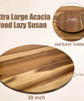 30 Inch Acacia Wood Lazy Susan Turntable with smooth 360 rotation, showing extra large wooden serving tray and heavy duty rotating wheel