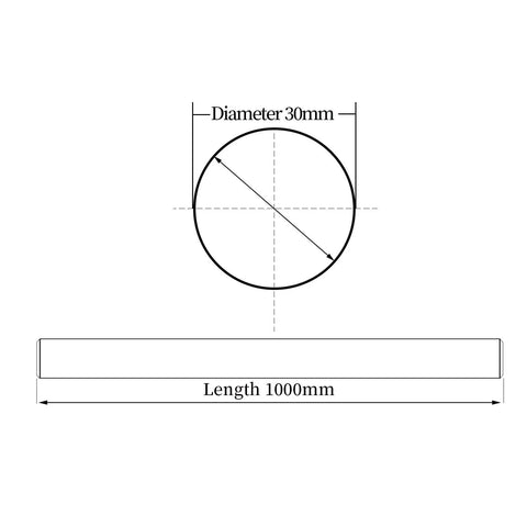 Diagram of 30mm By 1000mm Chrome Linear Motion Rod For 3D Printers CNC DIY Dope High Precision Shaft showing dimensions.
