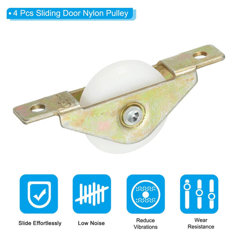 30mm Nylon Sliding Door Pulley Wheel Set 4 Pcs Furniture Roller With 5mm Hole Spacing For Screen Doors Wardrobe Cupboard Closet Quiet Wear Resistant Nylon Wheel With Chrome Steel Shell Yellow