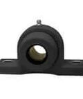 Front view of 30mm pillow block mount with set screw, zinc wide flange housing, black plastic insert, single unit, 206 series compatible.