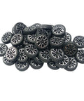 100pcs Plastic Toy Wheels 30mm Diameter with 2mm Shaft Hole for Car Truck Model Toys Black and Silver Lightweight Rolling Wheels