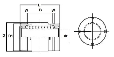 Technical diagram of ✝️ NB GM30 30mm Slide Bush Ball Bushings Linear Motion Bearing, illustrating dimensions for automation systems, 1-pack.