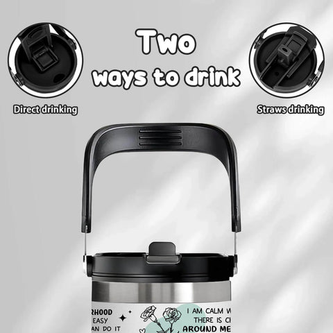 30 Oz Mom Tumbler With Handle Stainless Steel Insulated Travel Cup With Straw showing two drinking options