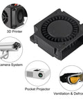 6 Pack 3010 30x30x10mm Brushless DC Cooling Fans next to icons for 3D Printer, Camera System, Pocket Projector, Ventilation & Defrosting
