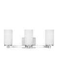 Three Light Chrome Bath Vanity Light With Etched White Glass, Energy Star LED Fixture, Modern Steel Vanity Bar For Bathroom
