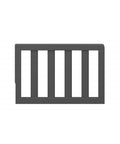 Front view of Universal Wood Toddler Guardrail For Crib To Toddler Bed Transition, Gray Finish, showing slats and secure fit design