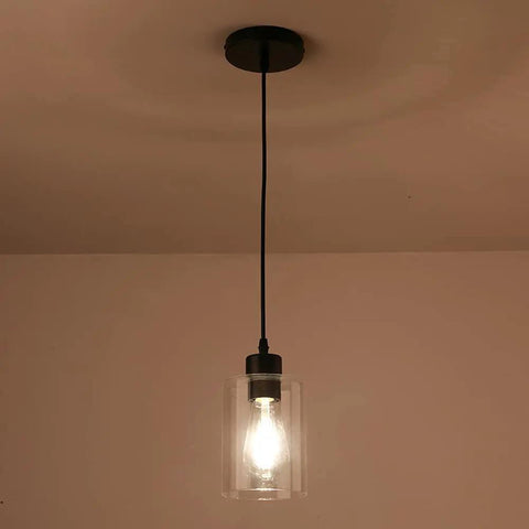 Dimmable Black Farmhouse Glass Cylinder Pendant Light for Kitchen Island Clear Glass Mini Pendant Fixture with 4.75 Inch Shade