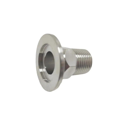 KF-25 To 1/2 Inch PT Male Clamp Adapter ISO KF NW-25 Stainless Steel Pipe Fitting, side view, threaded PT male to clamp connection.
