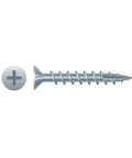 Rock Solid Number 8 X 1-1/4 Flat Head Wood Screw with type 17 nibbed shank, zinc plated steel for cabinetry use.