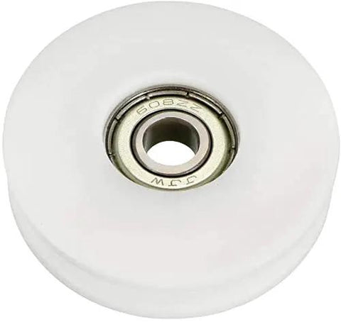 Pro Grade Deep V Groove Guide Bearing Pulley With Solid Metal And Nylon Build crafted for butter smooth rail glide, 50mm OD.