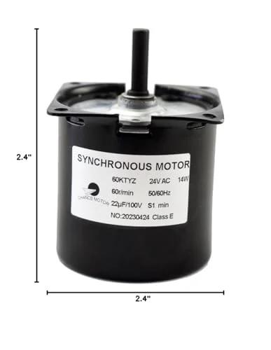 Front view of CHANCS 60KTYZ gear motor, 24V AC, 14W, 60RPM CW/CCW, black gearbox