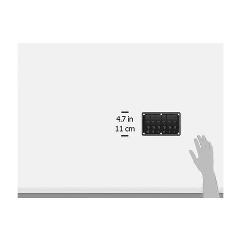 Dimensions of Water Resistant 6 Position Circuit Breaker Panel For Boats Black With IP66 Protection LED Indicator Lights shown