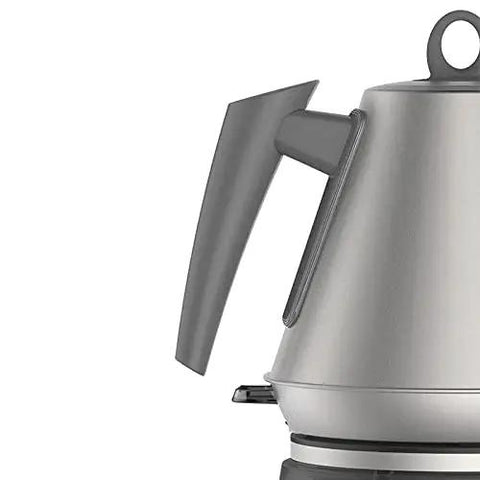 Close-up of the lightweight gray handle of a Pure Titanium Electric Kettle Hella Portable Travel Companion Kickin Fast Boil Technology.