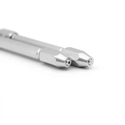 Top Shelf Four Piece Double Ended Pin Vise Micro Drill Kit With Kickass White Steel Bits, close-up of hex shank bits.