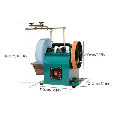 Pro Grade Electric Knife Sharpener And Water Cooled Bench Grinder Built For Wet Or Dry Grinding On Chisels And Plane Blades Featuring A Hassle Free Cooling Rig For Dead Fast Results with measurements.