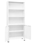 Heavy Duty Industrial Steel Bookshelf With Doors, 70.9 Inch Tall White Storage Cabinet, 3 Shelves and Ventilation Holes