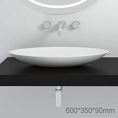 Top Shelf White Oval Vessel Vanity Sink Solid Artificial Stone Above Counter Bowl Basin Built Tough Scuff Resistant Finish No Hustle Cleanup Hella Smooth Style With Pop Up Drain For Your Home on black countertop