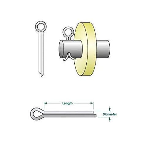 Diagram showing installation of 304 Stainless Steel Cotter Pins Set 230 Pcs Assortment Kit Quick Install Retaining Pins and Hairpins Clips