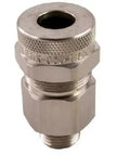 Built Like A Tank MC Cable Connector With Slick Nickel Plating That Seals Jackets Measuring Two Point One To Two Point Two Two Five Inches And Locks Armor Firmly From Point Nine Nine Zero To Two Point One Four Five Inches For Dead On Installation Every - close-up view