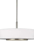 Nance Three Light Pendant in Brushed Nickel With Satin Etched Glass Diffusers, Dope Modern Hanging Light Fixture For Dining Rooms