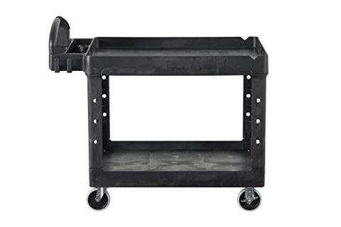 Two Shelf Foam Utility Cart With Lipped Shelves And Ergonomic Handle Black 500 Lb Capacity Durable Rolling Cart for demanding workspaces