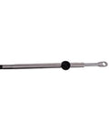 Close-up of a 12 Foot Control Cable CC17912 Replacement For Mercury Mariner Outboard Engines, black with metal fittings.