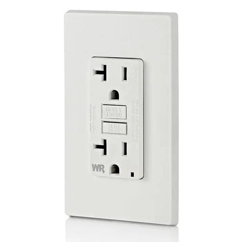 Killer Slim GFCI Weather And Tamper Resistant Outlet 20 Amp side view showing compact design and easy reset button.