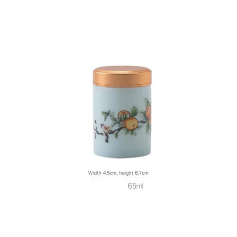 Top Tier Ceramic Food Storage Jars Set Of Twelve With Airtight Snap Lids For Spices Tea And Coffee Beans, 65ml jar with decorative design.