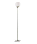 Fiona Torchiere Floor Lamp In Brushed Steel With Marble Base And Opal Glass Shade Modern Tall Decor Lighting For Living Room Sleek Elegant Dope Accent That Pairs With Modern Interiors For A Clean Upscale Look, standing tall against a plain background