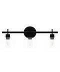 Super Stylish Modern Black Three Light Vanity Lights With Clear Glass Globe Shades Rust Resistant Matte Finish Bathroom Wall Sconce