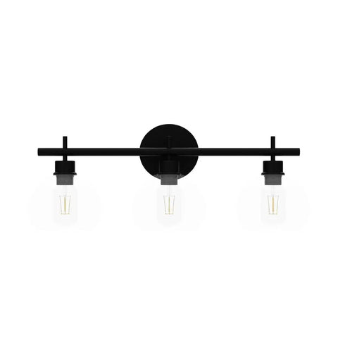Super Stylish Modern Black Three Light Vanity Lights With Clear Glass Globe Shades Rust Resistant Matte Finish Bathroom Wall Sconce