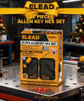 Thirty One Piece Hex Key Set With Long And Short Allen Keys In Metric And SAE Sizes From 0.7 Millimeter To 10 Millimeter And 0.028 To Three Eighths Inch Heat Treated For Strength Featuring A Torque Handle High Leverage And Easy Organization in retail packaging on a workbench.