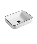 USZWBY Vessel Sinks Bathroom Sink Nordic Style Above Counter Basin: white rectangular ceramic sink with center drain hole.