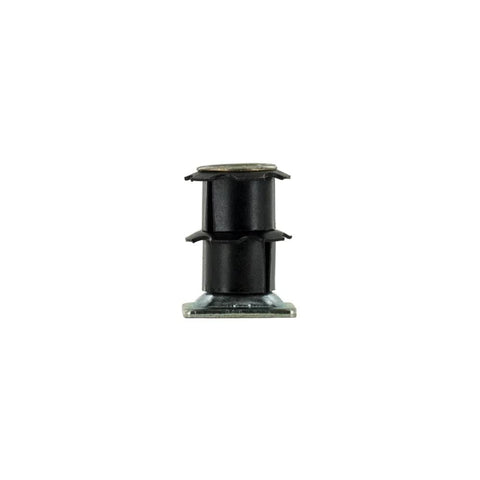 Front view of Double Star Threaded Caster Insert In Heat Treated Steel For 3/4 Inch Square 16-18 Gauge Tubing With Deep Setting 5/16-18 Thread