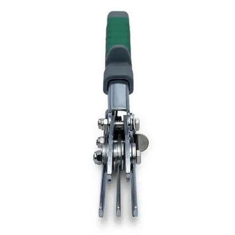 Front view of Five Blade Sheet Metal Crimping Tool with soft grip handles and safety lock, showing durable steel blades for crimping metal.